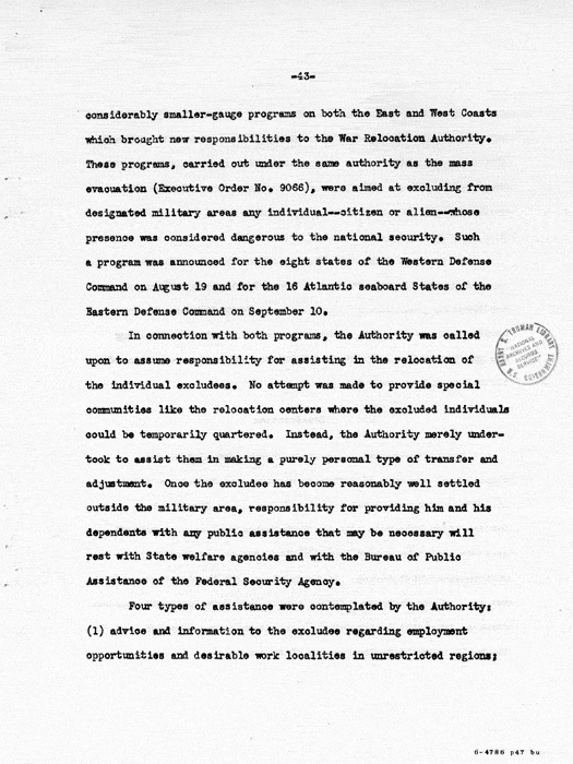 Report: Second Quarterly Report, July 1 to September 30, 1942, War Relocation Authority, not dated, c. late 1942. Papers of Philleo Nash. 