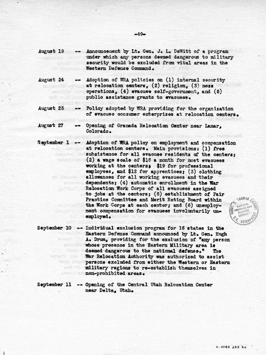 Report: Second Quarterly Report, July 1 to September 30, 1942, War Relocation Authority, not dated, c. late 1942. Papers of Philleo Nash. 