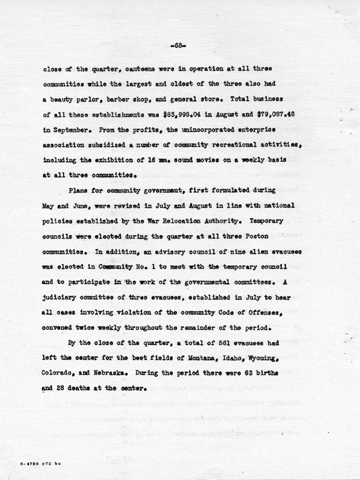 Report: Second Quarterly Report, July 1 to September 30, 1942, War Relocation Authority, not dated, c. late 1942. Papers of Philleo Nash. 