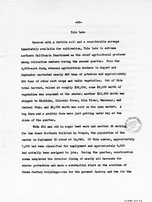 Report: Second Quarterly Report, July 1 to September 30, 1942, War Relocation Authority, not dated, c. late 1942. Papers of Philleo Nash. 