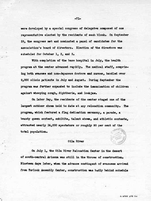 Report: Second Quarterly Report, July 1 to September 30, 1942, War Relocation Authority, not dated, c. late 1942. Papers of Philleo Nash. 