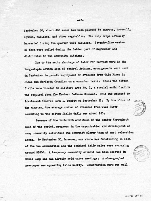 Report: Second Quarterly Report, July 1 to September 30, 1942, War Relocation Authority, not dated, c. late 1942. Papers of Philleo Nash. 