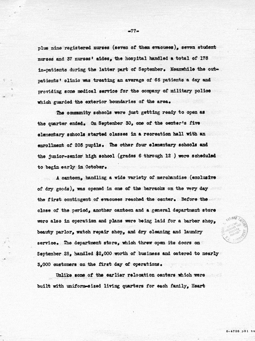 Report: Second Quarterly Report, July 1 to September 30, 1942, War Relocation Authority, not dated, c. late 1942. Papers of Philleo Nash. 