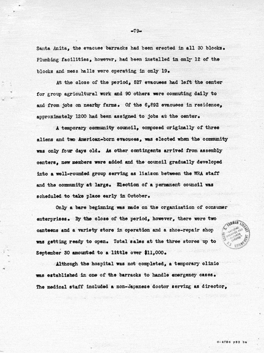 Report: Second Quarterly Report, July 1 to September 30, 1942, War Relocation Authority, not dated, c. late 1942. Papers of Philleo Nash. 