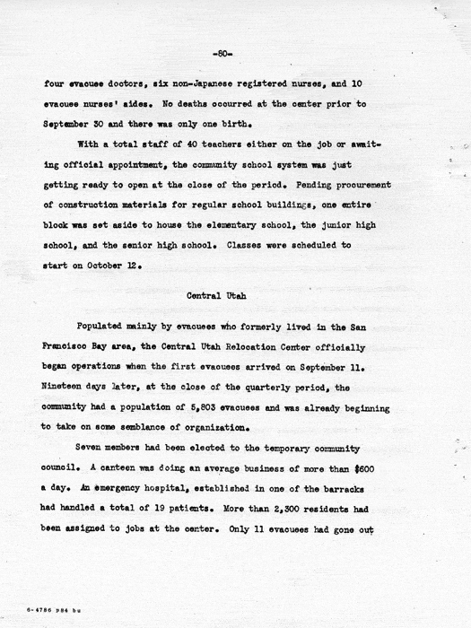 Report: Second Quarterly Report, July 1 to September 30, 1942, War Relocation Authority, not dated, c. late 1942. Papers of Philleo Nash. 