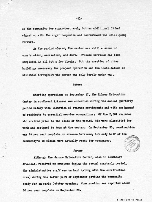 Report: Second Quarterly Report, July 1 to September 30, 1942, War Relocation Authority, not dated, c. late 1942. Papers of Philleo Nash. 