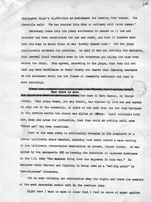 Speech, Problems of Evacuee Resettlement in California, by Dillon S. Myer, Eagle Rock, California, June 19, 1945. Papers of Dillon S. Myer. 