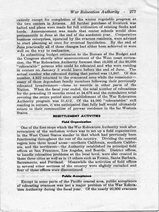 Report, Annual Report of the Director of the War Relocation Authority, to the Secretary of the Interior, for the fiscal year ended June 30, 1945, not dated, c. July 1945. Papers of Dillon S. Myer.