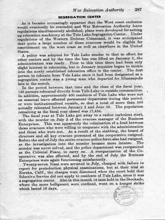 Report, Annual Report of the Director of the War Relocation Authority, to the Secretary of the Interior, for the fiscal year ended June 30, 1945, not dated, c. July 1945. Papers of Dillon S. Myer.