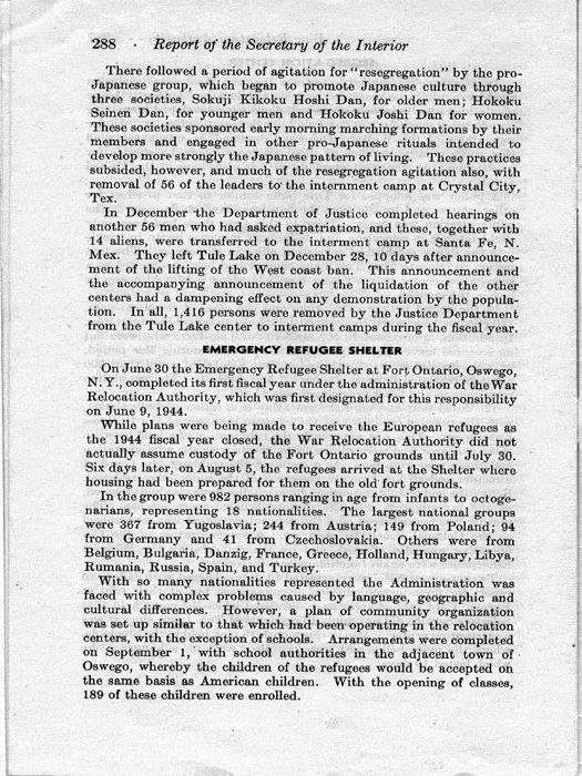 Report, Annual Report of the Director of the War Relocation Authority, to the Secretary of the Interior, for the fiscal year ended June 30, 1945, not dated, c. July 1945. Papers of Dillon S. Myer.