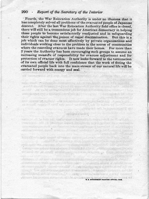 Report, Annual Report of the Director of the War Relocation Authority, to the Secretary of the Interior, for the fiscal year ended June 30, 1945, not dated, c. July 1945. Papers of Dillon S. Myer.