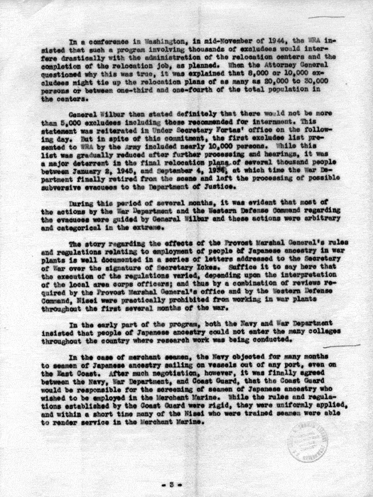 Report, Relation with Other Government Agencies, Federal, State and Local, by Dillon S. Myer, not dated, c. 1945. Papers of Dillon S. Myer. 