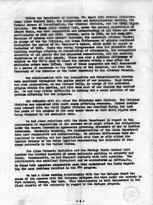 Report, Relation with Other Government Agencies, Federal, State and Local, by Dillon S. Myer, not dated, c. 1945. Papers of Dillon S. Myer. 