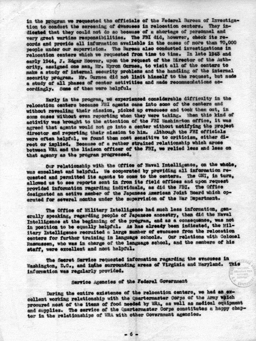 Report, Relation with Other Government Agencies, Federal, State and Local, by Dillon S. Myer, not dated, c. 1945. Papers of Dillon S. Myer. 