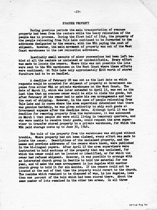 Report, Semiannual Report of the War Relocation Authority, for the period January 1 to June 30, 1946, not dated. Papers of Dillon S. Myer. (Note: Pages 3-8, 11-16, and 21-26 were missing when this document was scanned).