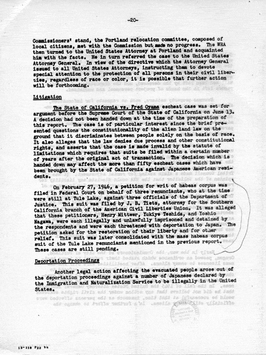 Report, Semiannual Report of the War Relocation Authority, for the period January 1 to June 30, 1946, not dated. Papers of Dillon S. Myer. (Note: Pages 3-8, 11-16, and 21-26 were missing when this document was scanned).