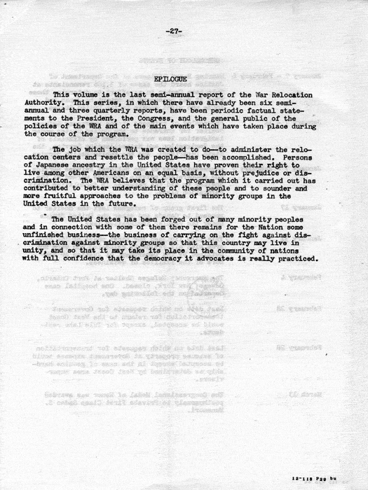 Report, Semiannual Report of the War Relocation Authority, for the period January 1 to June 30, 1946, not dated. Papers of Dillon S. Myer. (Note: Pages 3-8, 11-16, and 21-26 were missing when this document was scanned).