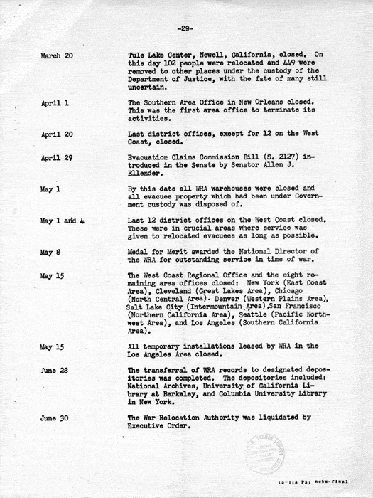 Report, Semiannual Report of the War Relocation Authority, for the period January 1 to June 30, 1946, not dated. Papers of Dillon S. Myer. (Note: Pages 3-8, 11-16, and 21-26 were missing when this document was scanned).