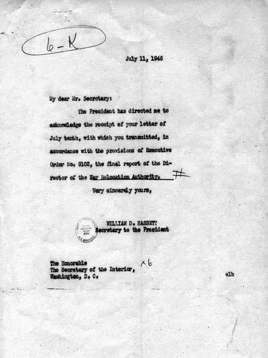 Report, WRA [War Relocation Authority], A story of Human Conservation, not dated, c. late 1946. The final report of WRA director Dillon S. Myer. Papers of Harry S. Truman: Official File.