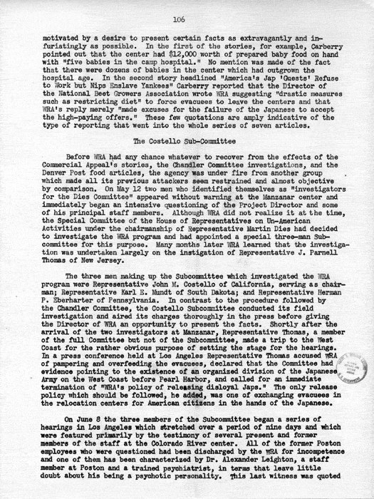 Report, WRA [War Relocation Authority], A story of Human Conservation, not dated, c. late 1946. The final report of WRA director Dillon S. Myer. Papers of Harry S. Truman: Official File.