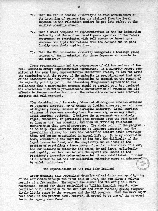 Report, WRA [War Relocation Authority], A story of Human Conservation, not dated, c. late 1946. The final report of WRA director Dillon S. Myer. Papers of Harry S. Truman: Official File.