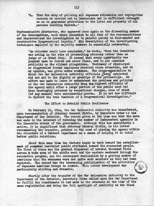 Report, WRA [War Relocation Authority], A story of Human Conservation, not dated, c. late 1946. The final report of WRA director Dillon S. Myer. Papers of Harry S. Truman: Official File.