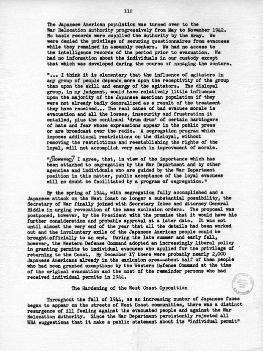 Report, WRA [War Relocation Authority], A story of Human Conservation, not dated, c. late 1946. The final report of WRA director Dillon S. Myer. Papers of Harry S. Truman: Official File.