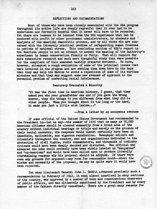 Report, WRA [War Relocation Authority], A story of Human Conservation, not dated, c. late 1946. The final report of WRA director Dillon S. Myer. Papers of Harry S. Truman: Official File.