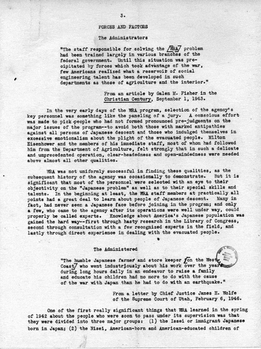 Report, WRA [War Relocation Authority], A story of Human Conservation, not dated, c. late 1946. The final report of WRA director Dillon S. Myer. Papers of Harry S. Truman: Official File.