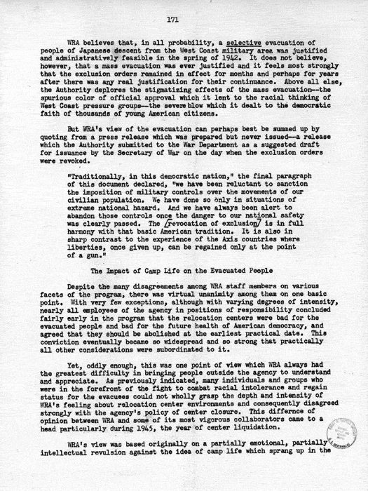 Report, WRA [War Relocation Authority], A story of Human Conservation, not dated, c. late 1946. The final report of WRA director Dillon S. Myer. Papers of Harry S. Truman: Official File.