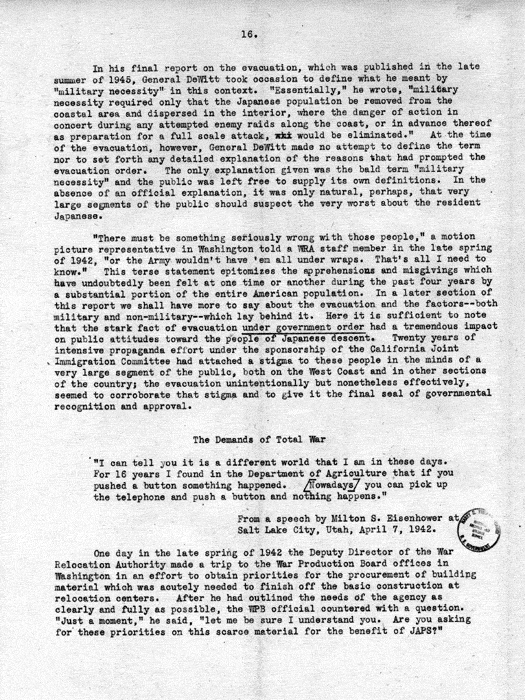 Report, WRA [War Relocation Authority], A story of Human Conservation, not dated, c. late 1946. The final report of WRA director Dillon S. Myer. Papers of Harry S. Truman: Official File.