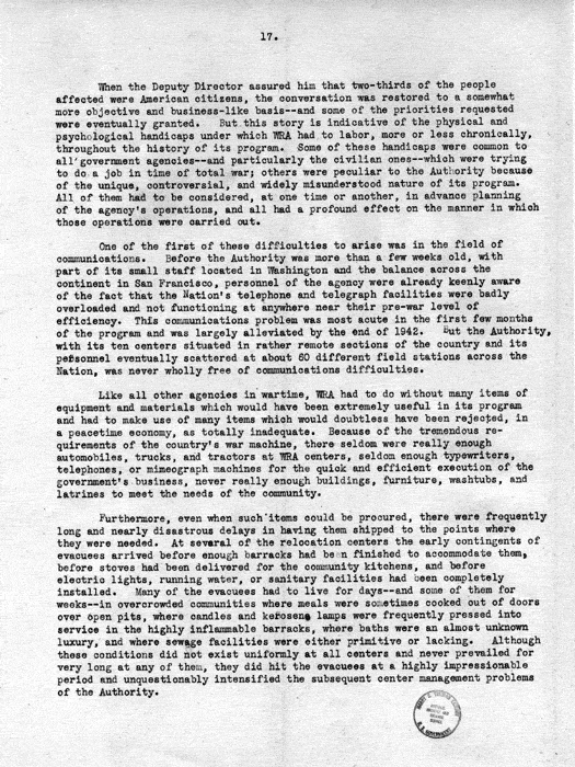 Report, WRA [War Relocation Authority], A story of Human Conservation, not dated, c. late 1946. The final report of WRA director Dillon S. Myer. Papers of Harry S. Truman: Official File.