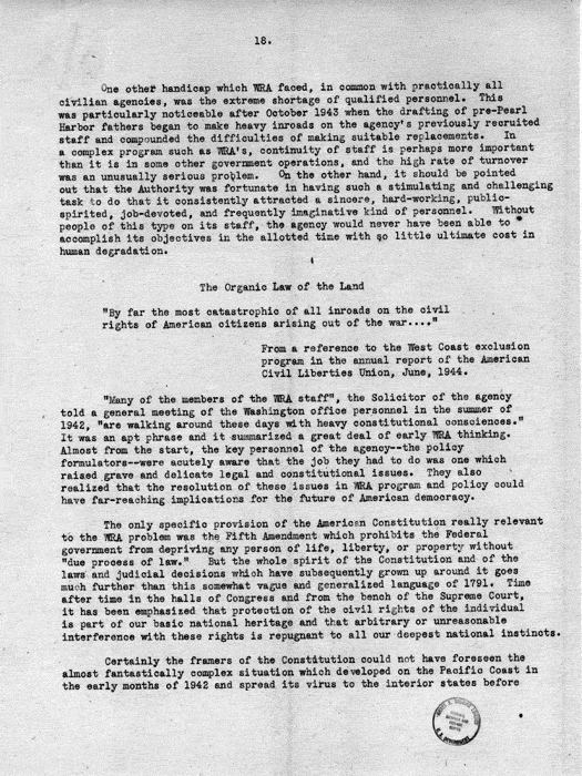 Report, WRA [War Relocation Authority], A story of Human Conservation, not dated, c. late 1946. The final report of WRA director Dillon S. Myer. Papers of Harry S. Truman: Official File.