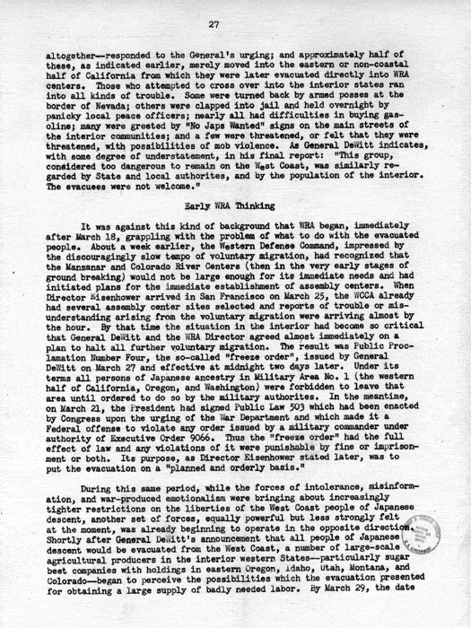 Report, WRA [War Relocation Authority], A story of Human Conservation, not dated, c. late 1946. The final report of WRA director Dillon S. Myer. Papers of Harry S. Truman: Official File.