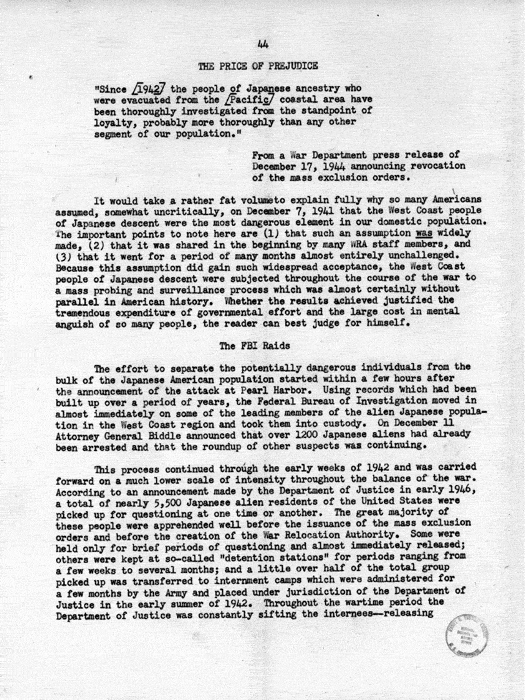 Report, WRA [War Relocation Authority], A story of Human Conservation, not dated, c. late 1946. The final report of WRA director Dillon S. Myer. Papers of Harry S. Truman: Official File.