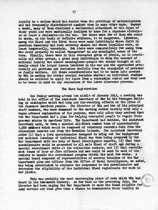 Report, WRA [War Relocation Authority], A story of Human Conservation, not dated, c. late 1946. The final report of WRA director Dillon S. Myer. Papers of Harry S. Truman: Official File.