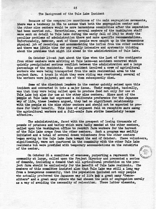 Report, WRA [War Relocation Authority], A story of Human Conservation, not dated, c. late 1946. The final report of WRA director Dillon S. Myer. Papers of Harry S. Truman: Official File.