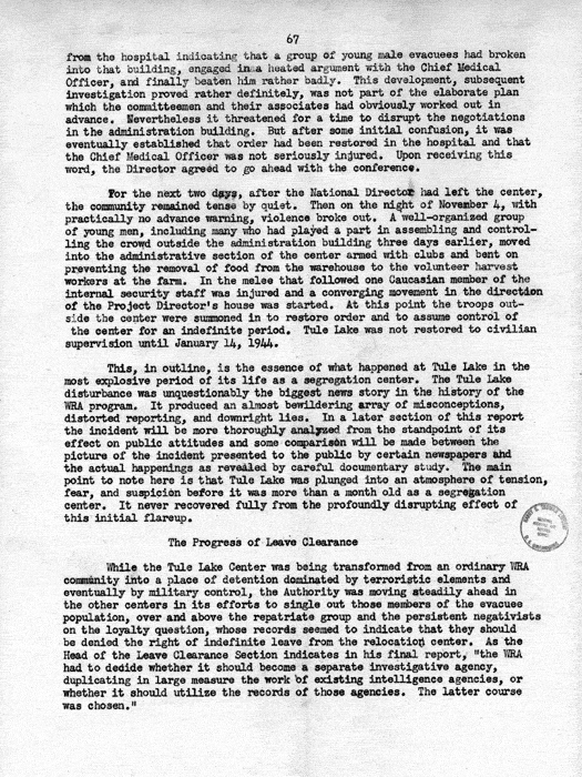 Report, WRA [War Relocation Authority], A story of Human Conservation, not dated, c. late 1946. The final report of WRA director Dillon S. Myer. Papers of Harry S. Truman: Official File.