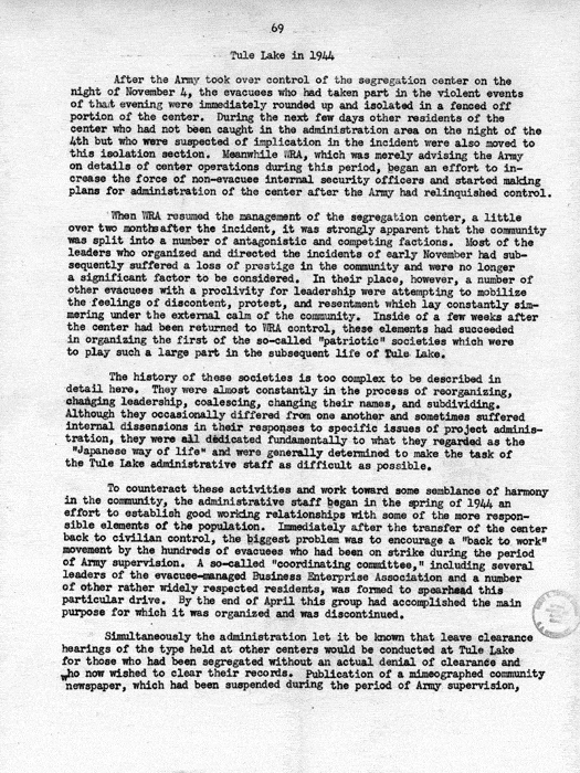 Report, WRA [War Relocation Authority], A story of Human Conservation, not dated, c. late 1946. The final report of WRA director Dillon S. Myer. Papers of Harry S. Truman: Official File.