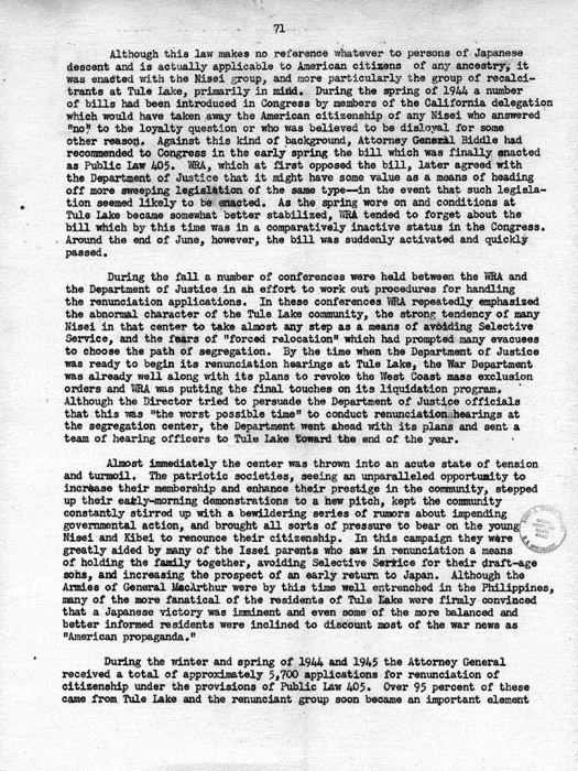 Report, WRA [War Relocation Authority], A story of Human Conservation, not dated, c. late 1946. The final report of WRA director Dillon S. Myer. Papers of Harry S. Truman: Official File.