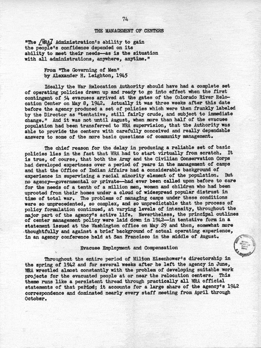 Report, WRA [War Relocation Authority], A story of Human Conservation, not dated, c. late 1946. The final report of WRA director Dillon S. Myer. Papers of Harry S. Truman: Official File.