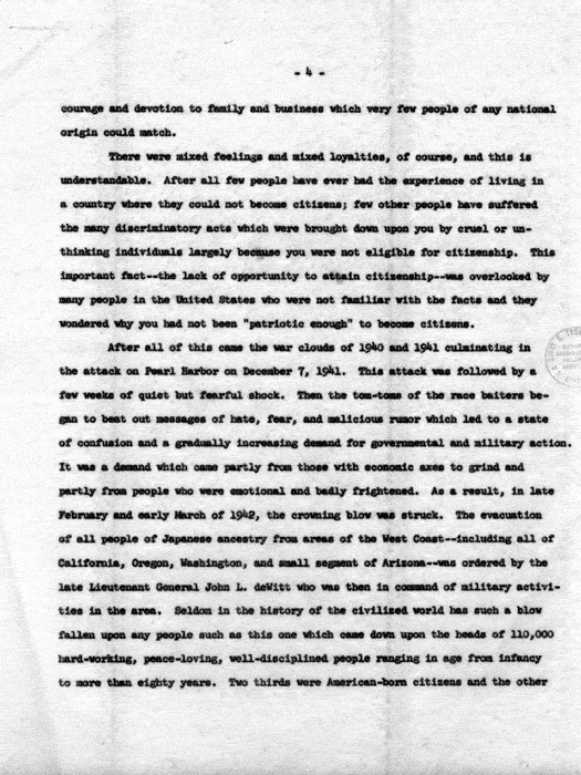 Speech of Dillon S. Myer, to be delivered July 27, 1962, Pioneer Banquet, 17th Biennial National Convention, Japanese American Citizens League…, Seattle, Washington. Papers of Dillon S. Myer.