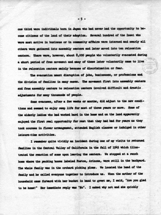Speech of Dillon S. Myer, to be delivered July 27, 1962, Pioneer Banquet, 17th Biennial National Convention, Japanese American Citizens League…, Seattle, Washington. Papers of Dillon S. Myer.