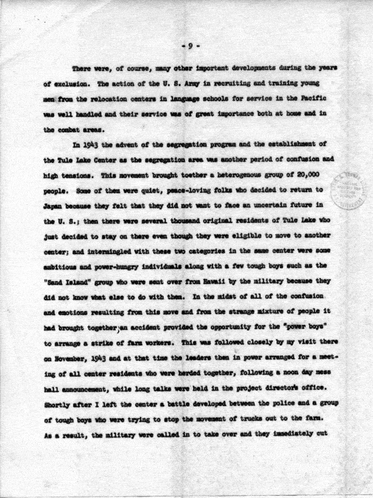 Speech of Dillon S. Myer, to be delivered July 27, 1962, Pioneer Banquet, 17th Biennial National Convention, Japanese American Citizens League…, Seattle, Washington. Papers of Dillon S. Myer.