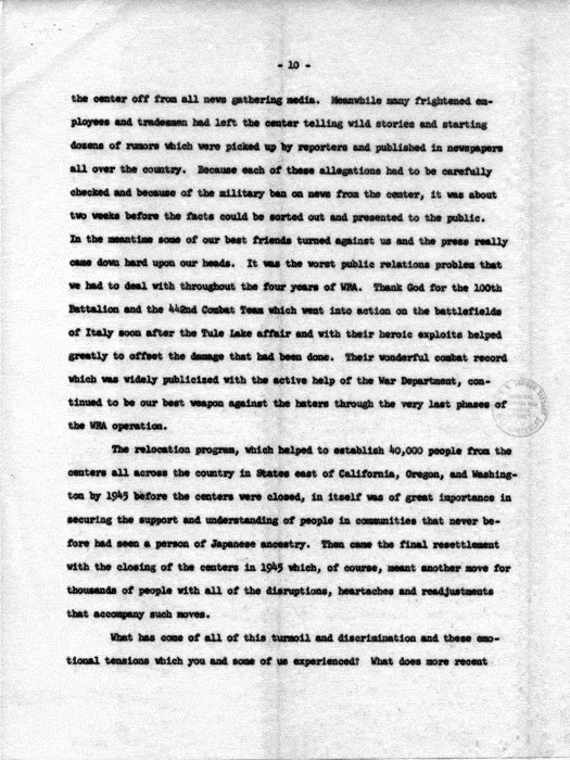 Speech of Dillon S. Myer, to be delivered July 27, 1962, Pioneer Banquet, 17th Biennial National Convention, Japanese American Citizens League…, Seattle, Washington. Papers of Dillon S. Myer.