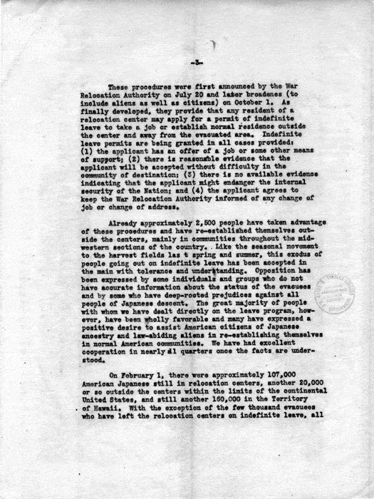 Letter, Dillon S. Myer to the Secretary of War, March 11, 1943; with attachment, Secretary of War to Dillon S. Myer, May 10, 1943. Papers of Dillon S. Myer.