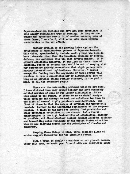 Letter, Dillon S. Myer to the Secretary of War, March 11, 1943; with attachment, Secretary of War to Dillon S. Myer, May 10, 1943. Papers of Dillon S. Myer.