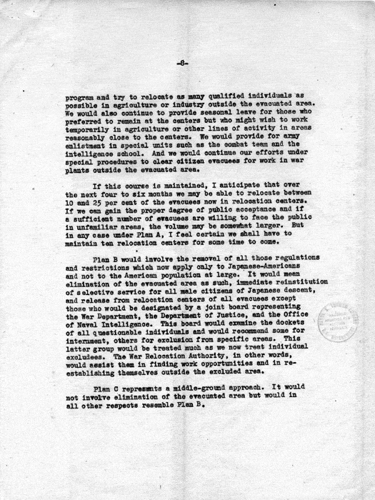 Letter, Dillon S. Myer to the Secretary of War, March 11, 1943; with attachment, Secretary of War to Dillon S. Myer, May 10, 1943. Papers of Dillon S. Myer.