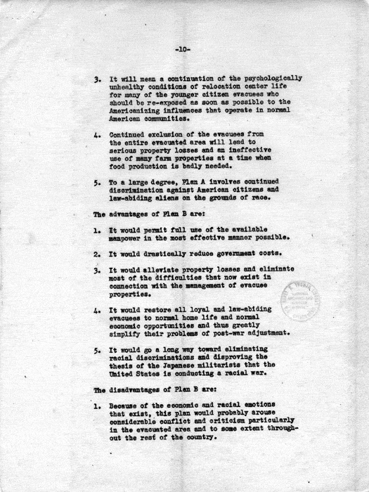 Letter, Dillon S. Myer to the Secretary of War, March 11, 1943; with attachment, Secretary of War to Dillon S. Myer, May 10, 1943. Papers of Dillon S. Myer.