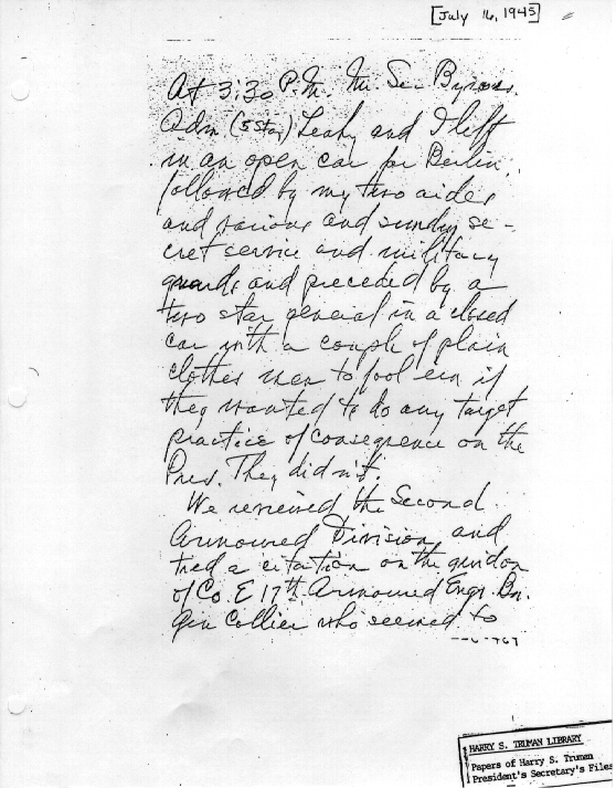 Notes by Harry S. Truman on the Potsdam Conference
  
